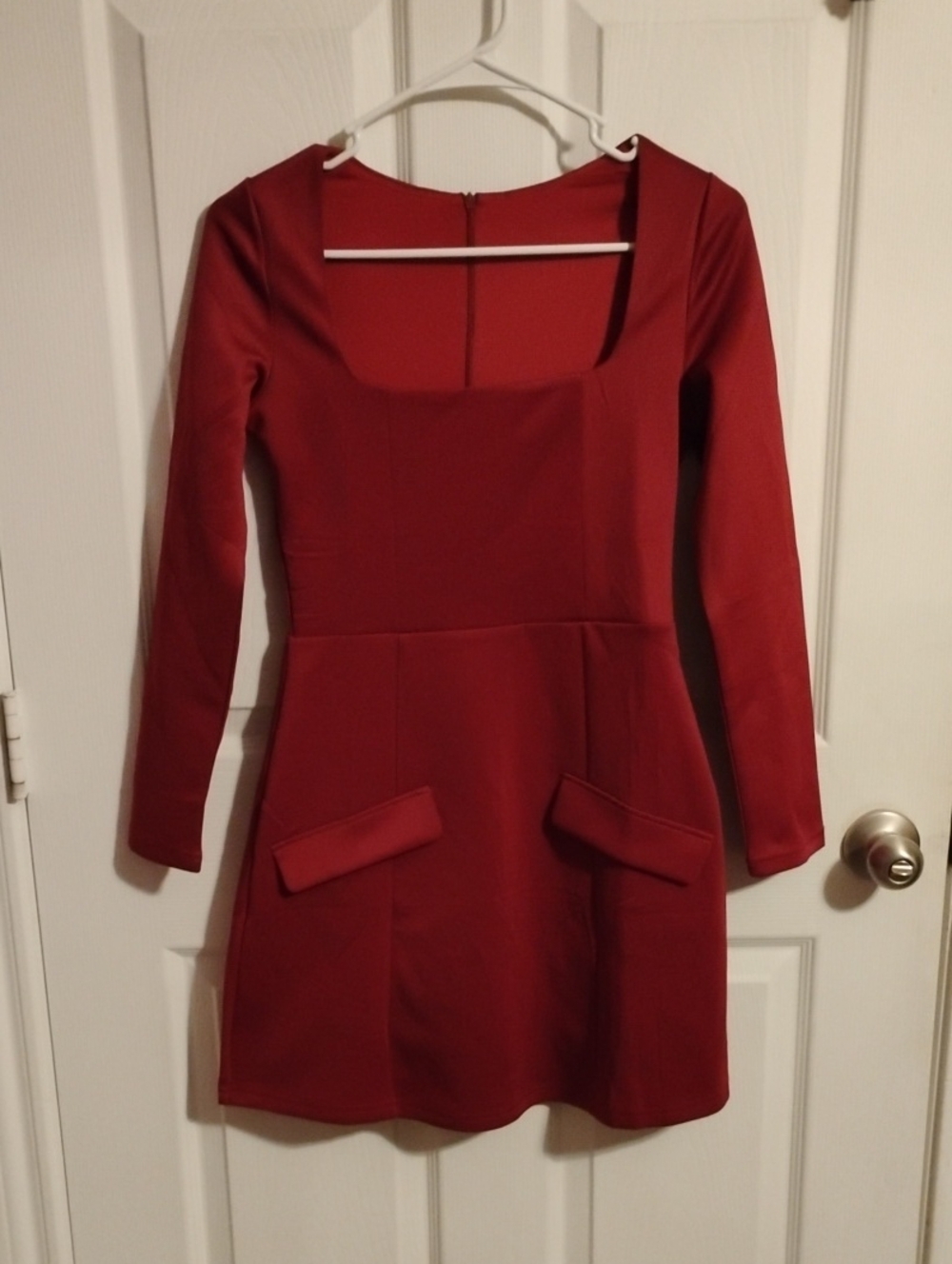 Women's Long Sleeve Slim Fit Bergundy Dress